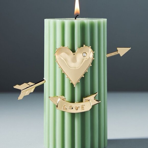 NWT ANTHROPOLOGIE Candle Charms NEW Love Heart Crystal Arrow Gift Gold - Picture 1 of 4